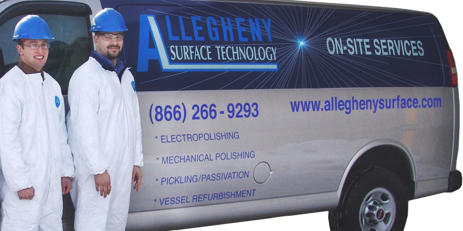 Allegheny Surface Technology technicians standing in front of a AST on-site services van.